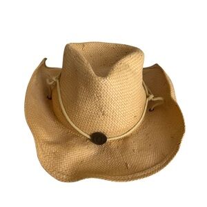 VINTAGE Tan Straw Cowboy Hat | Basket Weave | Small-Medium